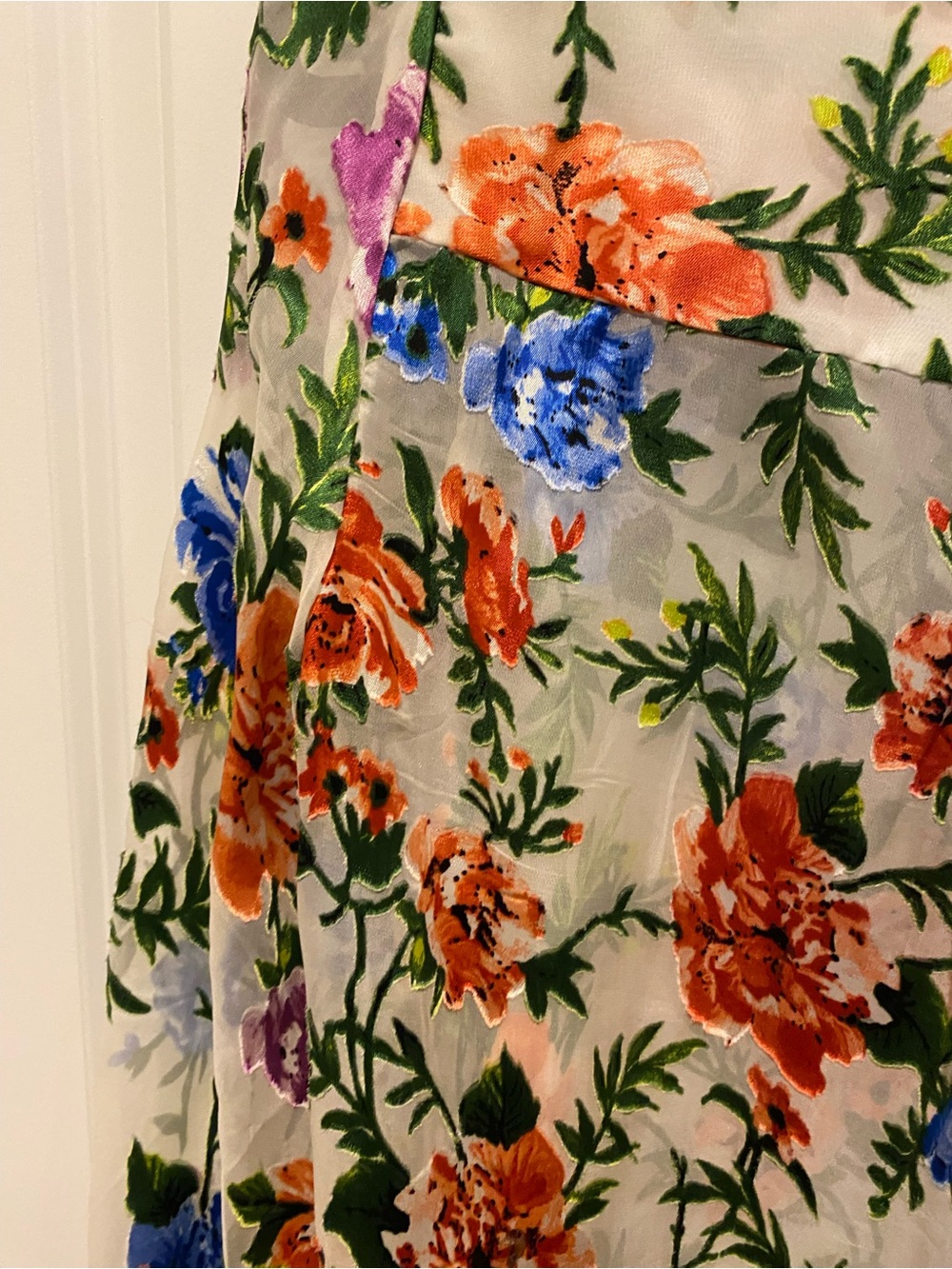 Alice + Olivia Floral V-Neck Blouse in Orange, Blue, Purple, Green, Cream - Picture 6 of 9